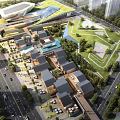Vibrant Urban Public Plaza With Modern Tall Buildings Green Lawn And People Enjoying Outdoor Activities