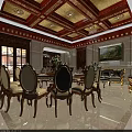 Luxurious Bar Area In Grand Living Dining Space With Golden Ceiling And Classic Decor