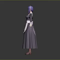 Female Game Movie Character 3D Model With Purple Hair in Maid Outfit and White Apron