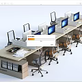 Modern Office Workspace With Multiple Desks Computers Chairs And Filing Cabinet 3d model