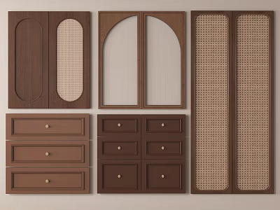 Stylish Wooden Cabinet Door and Drawer Components Featuring Various Textured and Arched Designs 3d model