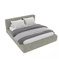 Modern Upholstered Double Bed With Soft Headboard White Pillows And Gray Blanket