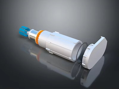 Cylindrical Industrial Equipment With Blue Connector Orange Ring White Body And Detachable Cover 3d model