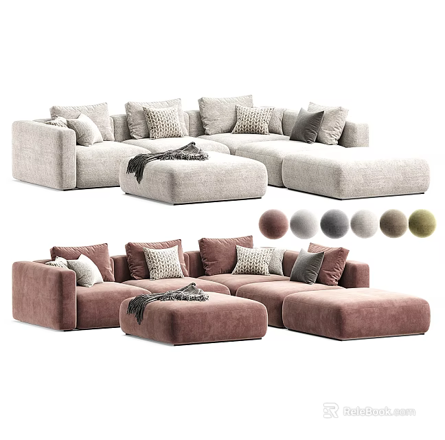 Modern Sectional Sofa With Multiple Color Options Soft Cushions And Ottoman 3d model 