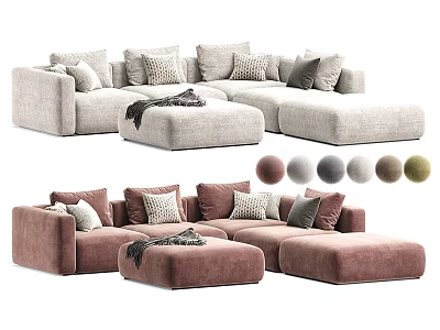 Modern Sectional Sofa With Multiple Color Options Soft Cushions And Ottoman 3d model