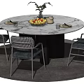 Modern Dining Table and Chair Combination Round Dining Table and Chair Tableware Ornaments 3d model