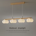 Medieval Droplight Fixture Featuring Wooden Suspension Bar And White Petal Lampshades
