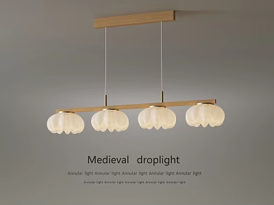 Medieval Droplight Fixture Featuring Wooden Suspension Bar And White Petal Lampshades 3d model