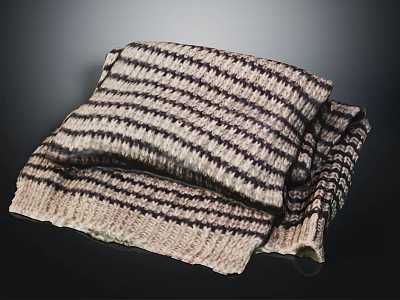 Cozy Knitted Striped Scarf In Beige And Dark Brown For Winter Fashion Accessory 3d model