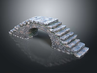 Stone Arch Bridge Structure With Curved Design And Stone Steps Walls 3d model