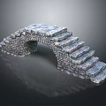 Stone Arch Bridge Structure With Curved Design And Stone Steps Walls 3d model