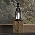 Modern Black Cage Design Table Lamp With White Light And Wooden Base