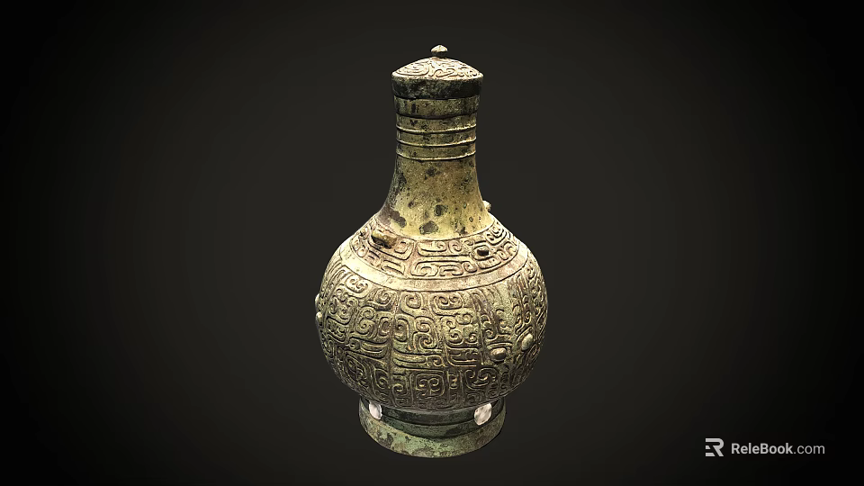 Ancient Style Ceramic Vessel With Intricate Carved Patterns Decorative Lid And Ornate Base 3d model 