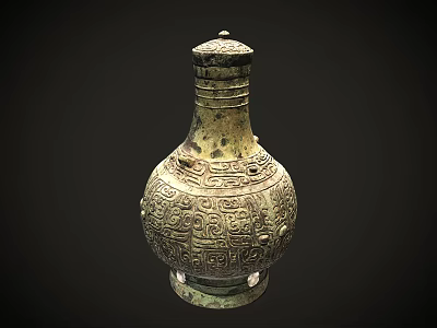 Ancient Style Ceramic Vessel With Intricate Carved Patterns Decorative Lid And Ornate Base 3d model