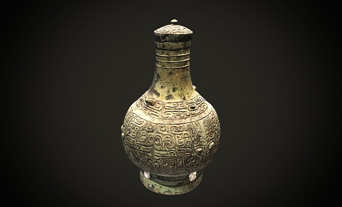 Wine Bottle Wine Vapor Wine Pot Bronze Merchant Dynasty Antique Cultural Relics Art 3d model