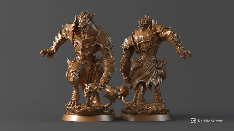 Bronze Fantasy Creature Sculpture With Intricate Armor Details Standing Pose 3d model 