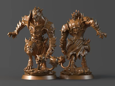 Bronze Fantasy Creature Sculpture With Intricate Armor Details Standing Pose 3d model