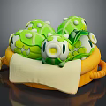 Cute Green Animal Shaped Daily Living Items Placed In Orange Basket With White Cloth