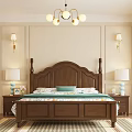Classic Bedroom Interior Design With Wooden Bed Nightstands Table Lamps Wall Sconces And Chandelier
