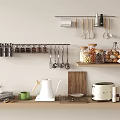 Organized Kitchen Utensils With Wall Mounted Spice Rack Hanging Tools Wooden Shelf Jars And Toaster