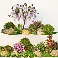 Beautiful Garden Landscape Design With Wisteria Flowers Shrubs Rocks And Greenery