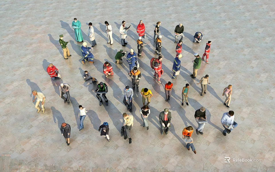 Diverse Group of People Gathered Together in Public Outdoor Area 3d model 