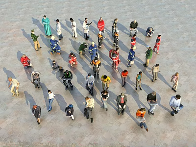 Diverse Group of People Gathered Together in Public Outdoor Area 3d model