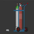 Commercial Equipment Blue Trolleys With Red And Silver Gas Cylinders Green Top And Red Wheels