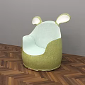 Green and Light Green Single Sofa with Ear Shaped Design Upholstered on Wooden Floor
