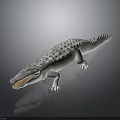 White Crocodile With Open Mouth And Reflection On Gray Background 3d model