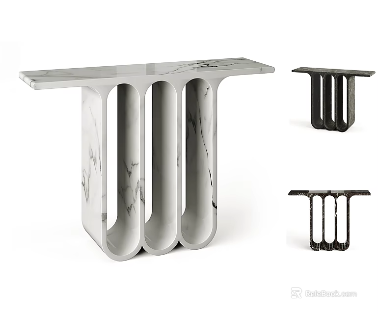 Modern Console Table With Marble Top And Column Design In White And Black 3d model 