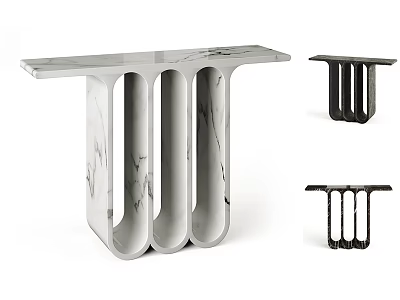 Modern Console Table With Marble Top And Column Design In White And Black 3d model
