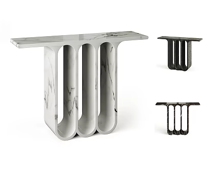 Modern Console Table With Marble Top And Column Design In White And Black 3d model