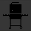 Black Portable Grill With Open Lid Side Shelves And Rolling Wheels
