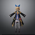 3D Anime Character Model With Blonde Hair Blue Bow Black Long Coat And Boots