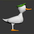 Cute Cartoon Duck Character Wearing Green Hat With Orange Beak And Feet On Dark Background
