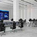Modern Bright Monitoring Control Room With Large Digital Display Screen And Professional Office Workstations
