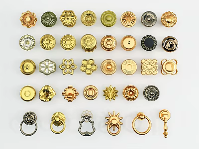 Assorted Ornate Cabinet Handles With Multiple Designs And Metallic Finishes 3d model