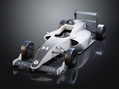 Sleek Silver Single Seater Race Car With Large Rear Wing And Aerodynamic Design 3d model