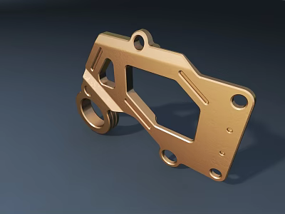 Golden Metal Mechanical Part with Structural Holes and Framework Design 3d model