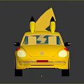 Yellow Pikachu Inspired Beetle Style Car With Decorative Ears And Tail 3d model