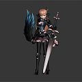 Fantasy Game Character With Orange Hair Blue Black Outfit Black Tail And Long Sword