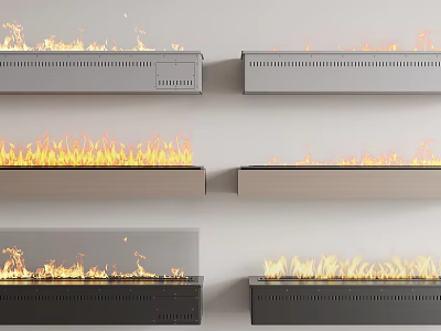 Modern Fireplace Interior Designs With Flames In Different Styles And Finishes 3d model
