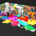 Vibrant Graffiti Wall Photo Spot With Splatter Paint Dolls And Basketball Decorations
