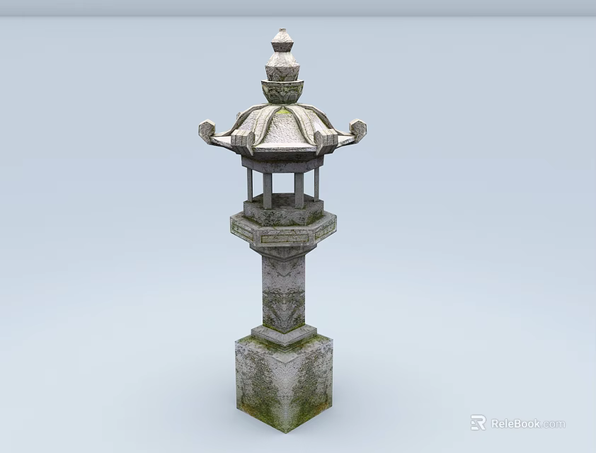 Traditional Outdoor Stone Lantern Garden Ornament With Decorative Details And Pedestal Base 3d model 