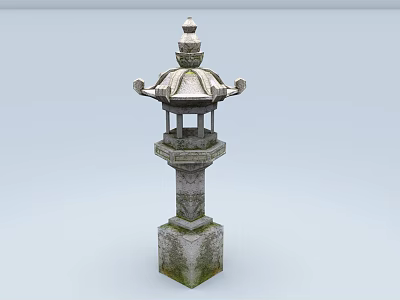 Traditional Outdoor Stone Lantern Garden Ornament With Decorative Details And Pedestal Base 3d model