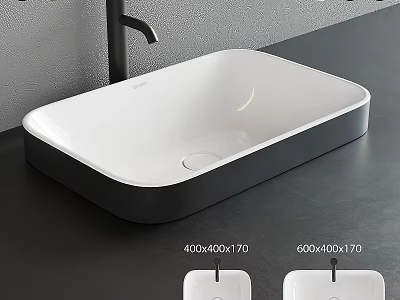 Modern White And Black Rectangular Washbasin With Two Sizes For Bathroom Countertop 3d model