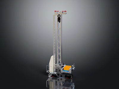 Mobile Elevated Work Platform With Ladder Structure Red Warning Lights And Yellow Control Box 3d model
