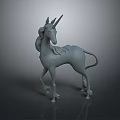 Gray Standing Unicorn 3D Model With Mane Horn And Dark Background Render 3d model