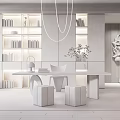 Modern Office Interior Design With Open Layout Desk Bookshelves Plants And Chandelier